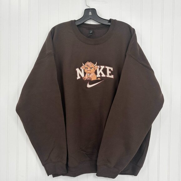 Nike Grumpy Highland Cow Embroidered Unisex Crewneck Sweatshirt - Picture 4 of 11